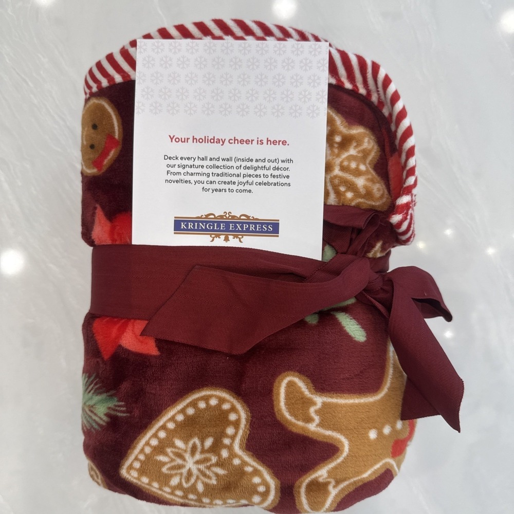 NEW Kringle‎ Express 60x80 Gingerbread Holiday Throw Blanket Printed Border